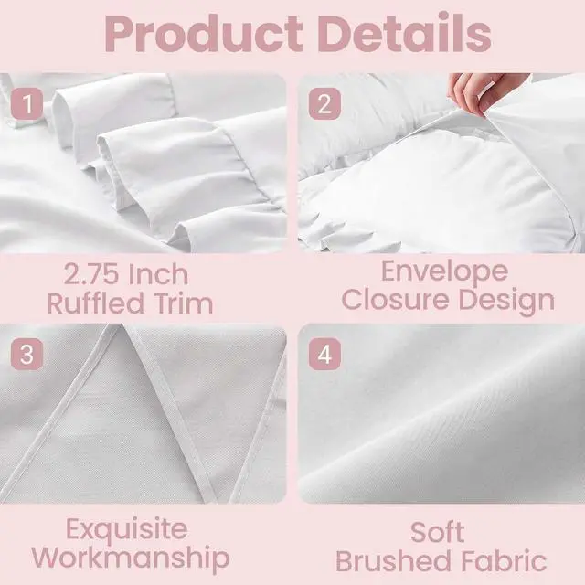 Alt view image 3 of 7 - Set of 2 Brushed Microfiber Ruffle Pillow Cases Standard Size White