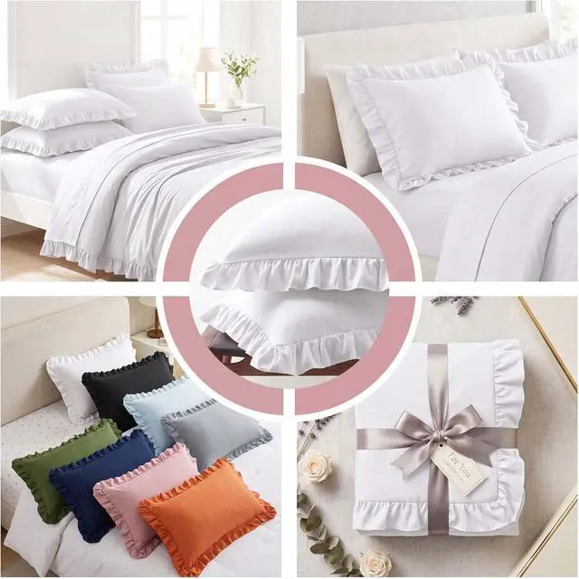 Alt view image 4 of 7 - Set of 2 Brushed Microfiber Ruffle Pillow Cases Standard Size White