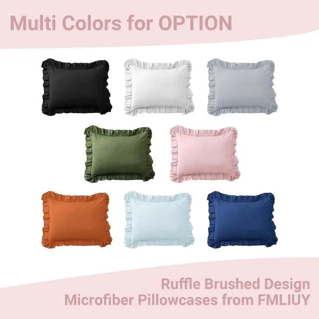 Alt view image 7 of 7 - Set of 2 Brushed Microfiber Ruffle Pillow Cases Standard Size White