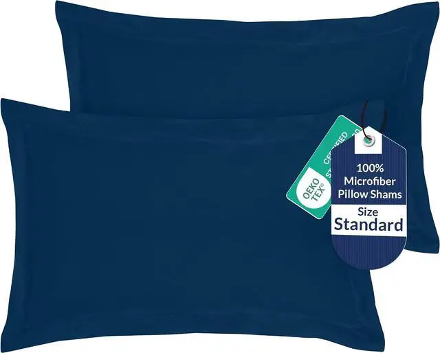 Main image of Royale Linens Pillow Shams 2 Pack Standard Size 20x26 Inch- Brushed 1800 Microfiber - Bed Pillow Shams, Wrinkle Resistant Super Soft and Cozy- Back Overlap Closure - Oxford Pillowcase (Standard, Navy)
