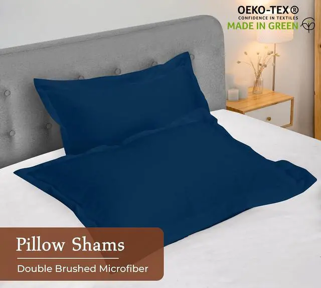 Alt view image 3 of 7 - Royale Linens Pillow Shams 2 Pack Standard Size 20x26 Inch- Brushed 1800 Microfiber - Bed Pillow Shams, Wrinkle Resistant Super Soft and Cozy- Back Overlap Closure - Oxford Pillowcase (Standard, Navy)