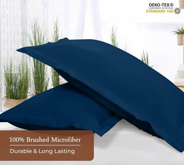 Alt view image 4 of 7 - Royale Linens Pillow Shams 2 Pack Standard Size 20x26 Inch- Brushed 1800 Microfiber - Bed Pillow Shams, Wrinkle Resistant Super Soft and Cozy- Back Overlap Closure - Oxford Pillowcase (Standard, Navy)