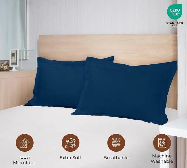 Alt view image 5 of 7 - Royale Linens Pillow Shams 2 Pack Standard Size 20x26 Inch- Brushed 1800 Microfiber - Bed Pillow Shams, Wrinkle Resistant Super Soft and Cozy- Back Overlap Closure - Oxford Pillowcase (Standard, Navy)