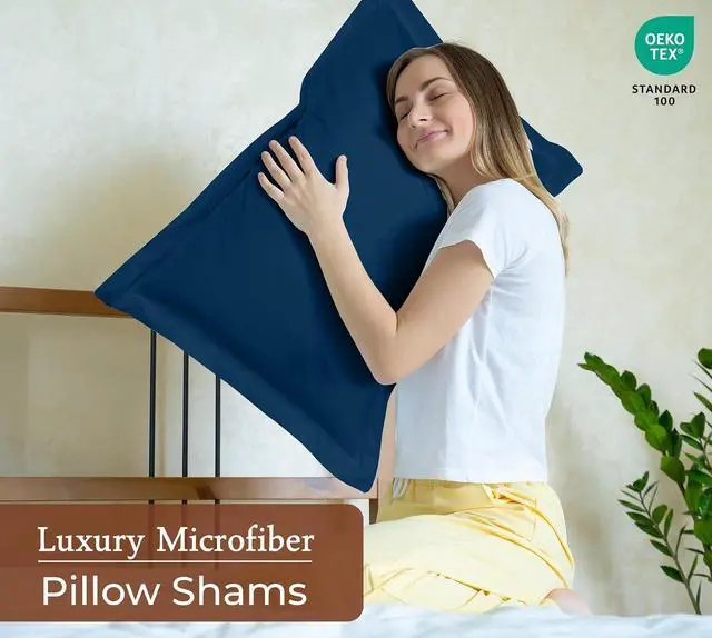 Alt view image 6 of 7 - Royale Linens Pillow Shams 2 Pack Standard Size 20x26 Inch- Brushed 1800 Microfiber - Bed Pillow Shams, Wrinkle Resistant Super Soft and Cozy- Back Overlap Closure - Oxford Pillowcase (Standard, Navy)