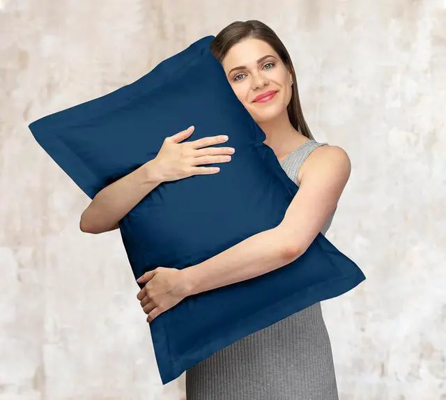 Alt view image 7 of 7 - Royale Linens Pillow Shams 2 Pack Standard Size 20x26 Inch- Brushed 1800 Microfiber - Bed Pillow Shams, Wrinkle Resistant Super Soft and Cozy- Back Overlap Closure - Oxford Pillowcase (Standard, Navy)