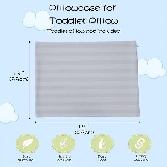 Alt view image 5 of 7 - 100% Cotton Toddler Pillowcases 13 x 18, Set of 2, Striped Gray