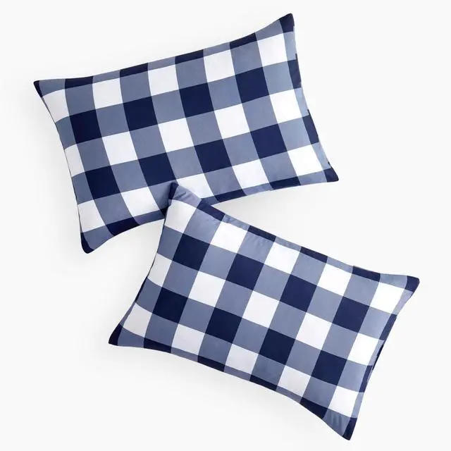 Alt view image 2 of 5 - Plaid Pillow Cases, Buffalo Check Gingham Checkered Farmhouse, Set of 2 Soft Pillowcases Pillow Shams Covers, Navy Blue White, Standard Size 20x26 Inches