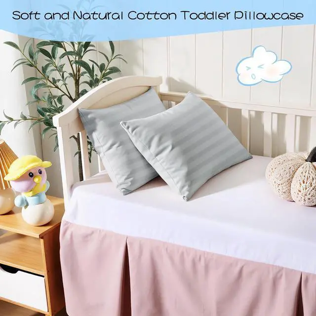 Alt view image 3 of 7 - 100% Cotton Toddler Pillowcases 13 x 18, Set of 2, Striped Gray