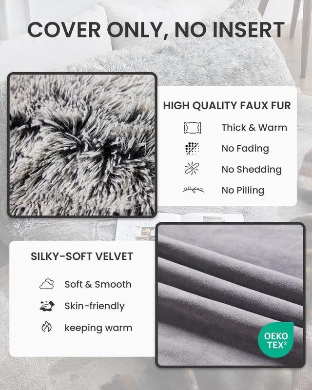 Alt view image 2 of 7 - Fuzzy Body Pillow Cover, 20"x 54" Furry Body Pillow Pillowcase, Faux Fur Long Pillow Cover with Zipper, Fluffy Soft Plush Decorative Pillow Cases for Bedroom (Grey)