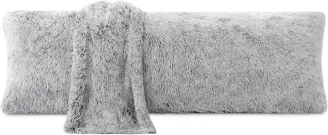 Main image of Fuzzy Body Pillow Cover, 20"x 54" Furry Body Pillow Pillowcase, Faux Fur Long Pillow Cover with Zipper, Fluffy Soft Plush Decorative Pillow Cases for Bedroom (Grey)