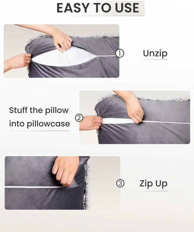 Alt view image 5 of 7 - Fuzzy Body Pillow Cover, 20"x 54" Furry Body Pillow Pillowcase, Faux Fur Long Pillow Cover with Zipper, Fluffy Soft Plush Decorative Pillow Cases for Bedroom (Grey)