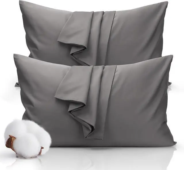 Main image of Queen Size Pillowcase Set - 500 Thread Count, 100% Cotton Sateen, 20" x 30" Set of 2 Pillow Covers, Cooling, Breathable, Soft for Ultimate Sleep Pillows Not Included Gray