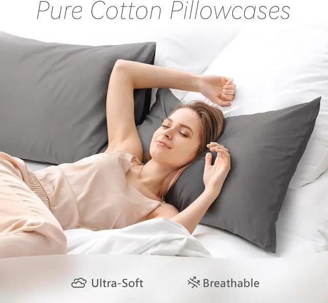 Alt view image 2 of 6 - Queen Size Pillowcase Set - 500 Thread Count, 100% Cotton Sateen, 20" x 30" Set of 2 Pillow Covers, Cooling, Breathable, Soft for Ultimate Sleep Pillows Not Included Gray