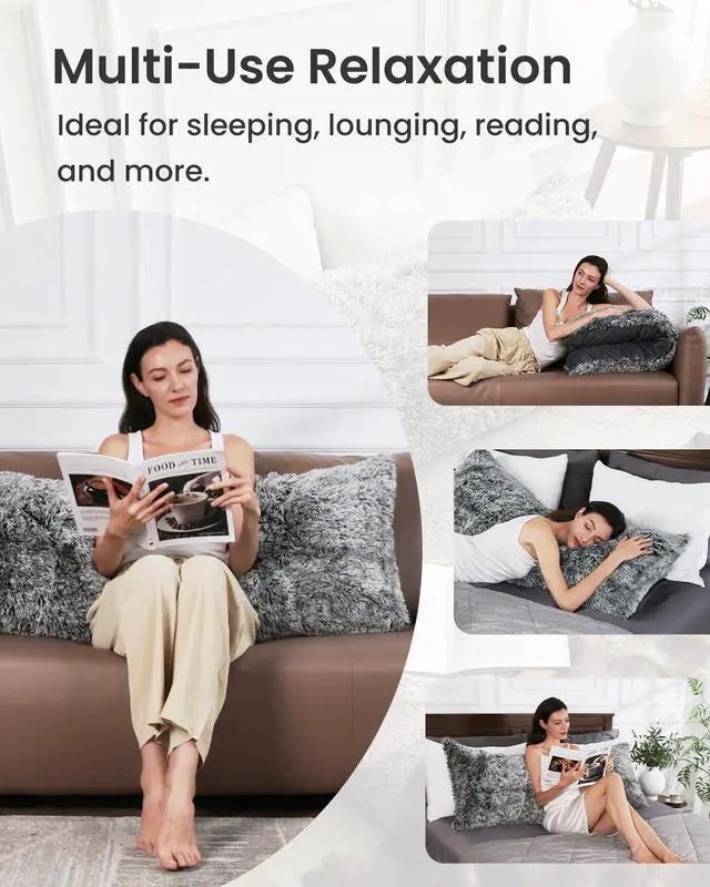 Alt view image 7 of 7 - Fuzzy Body Pillow Cover, 20"x 54" Furry Body Pillow Pillowcase, Faux Fur Long Pillow Cover with Zipper, Fluffy Soft Plush Decorative Pillow Cases for Bedroom (Grey)