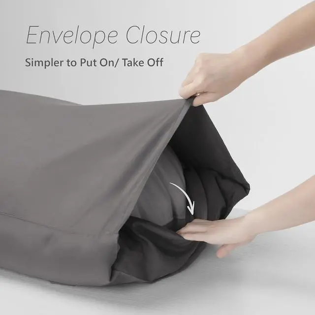 Alt view image 4 of 6 - Queen Size Pillowcase Set - 500 Thread Count, 100% Cotton Sateen, 20" x 30" Set of 2 Pillow Covers, Cooling, Breathable, Soft for Ultimate Sleep Pillows Not Included Gray