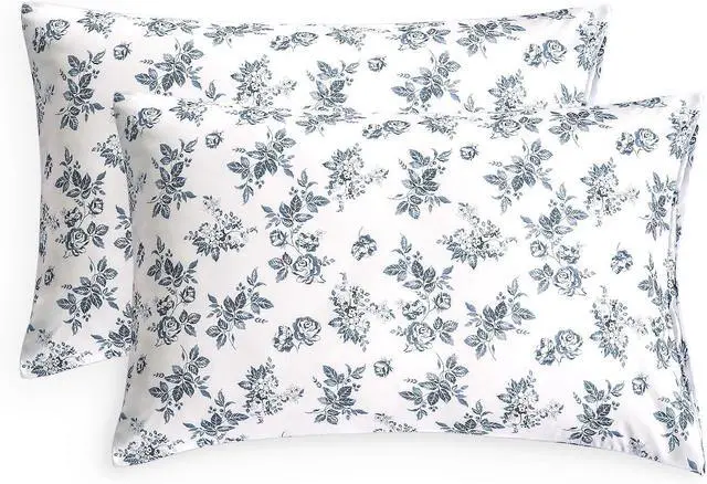 Main image of Cottagecore Pillow Cases, Floral Shabby Chic Vintage Flower Shabby Chic Coquette Aesthetic, Set of 2 Soft Pillowcases Pillow Shams Covers, Dark Blue, King Size 20x36 Inches