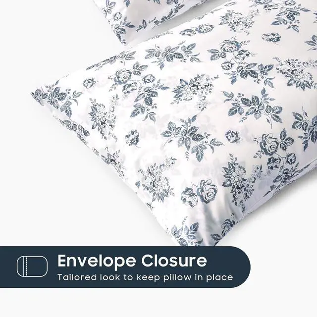 Alt view image 3 of 5 - Cottagecore Pillow Cases, Floral Shabby Chic Vintage Flower Shabby Chic Coquette Aesthetic, Set of 2 Soft Pillowcases Pillow Shams Covers, Dark Blue, King Size 20x36 Inches