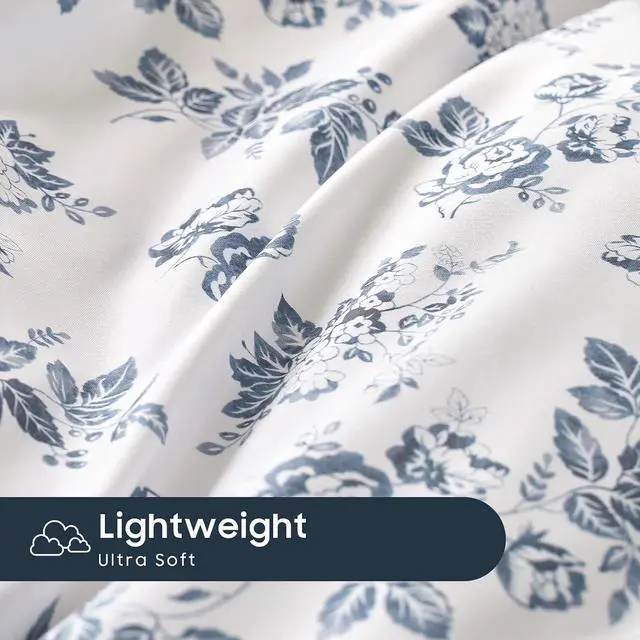 Alt view image 5 of 5 - Cottagecore Pillow Cases, Floral Shabby Chic Vintage Flower Shabby Chic Coquette Aesthetic, Set of 2 Soft Pillowcases Pillow Shams Covers, Dark Blue, King Size 20x36 Inches