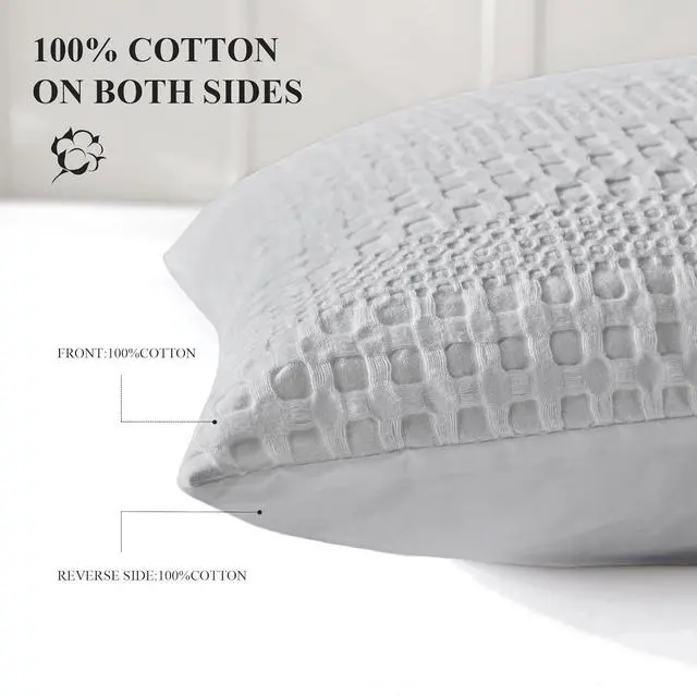 Alt view image 2 of 6 - 100% Coton Waffle Pillow Shams Standard Size Set of 2, Soft Aesthetic Pillow Cases 2 Pack, Breathable Decorative Pillowcase Covers Without Inserts, 20 X 26 in., Light Grey