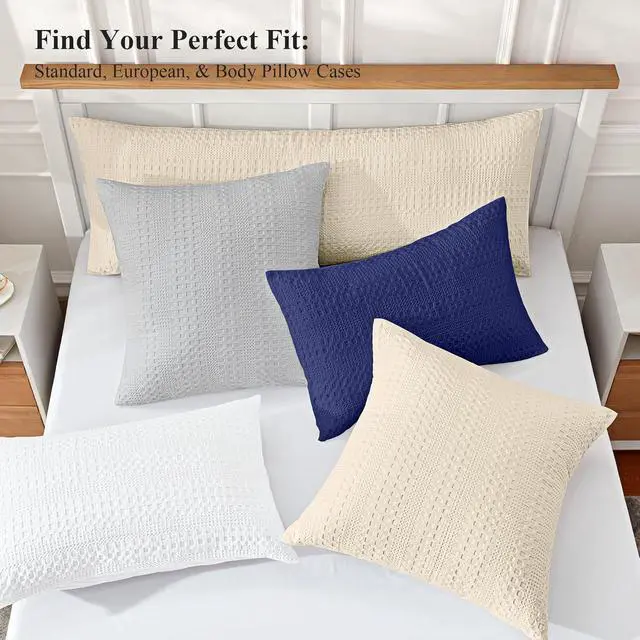Alt view image 5 of 6 - 100% Coton Waffle Pillow Shams Standard Size Set of 2, Soft Aesthetic Pillow Cases 2 Pack, Breathable Decorative Pillowcase Covers Without Inserts, 20 X 26 in., Light Grey