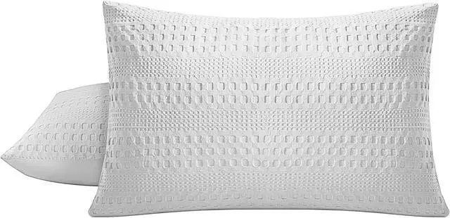 Alt view image 6 of 6 - 100% Coton Waffle Pillow Shams Standard Size Set of 2, Soft Aesthetic Pillow Cases 2 Pack, Breathable Decorative Pillowcase Covers Without Inserts, 20 X 26 in., Light Grey