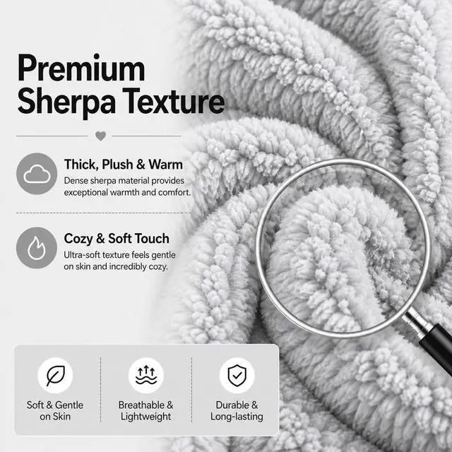 Alt view image 5 of 7 - REAFORT Sherpa Body Pillow Cover 21"x54", Zipper Closure, (Silver Grey)