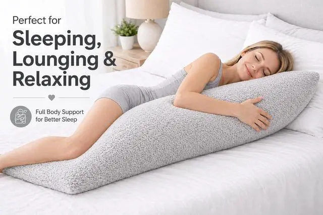 Alt view image 4 of 7 - REAFORT Sherpa Body Pillow Cover 21"x54", Zipper Closure, (Silver Grey)