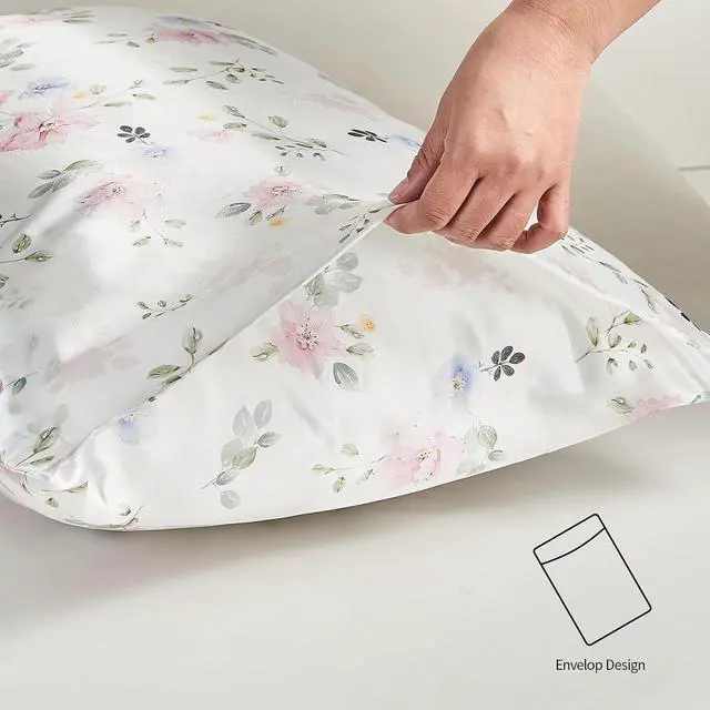 Alt view image 5 of 7 - Floral Rose Print Satin Pillow Cases for Hair and Skin, Standard Size Satin Pillowcases 2 Pack with Envelope Closure, Frizz-Reducing, Breathable, Pastel Watercolor,20x26 Inches
