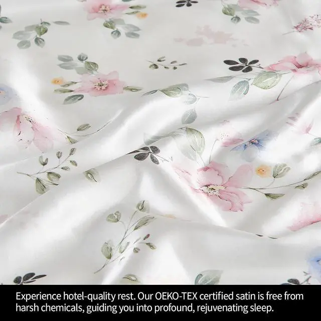 Alt view image 3 of 7 - Floral Rose Print Satin Pillow Cases for Hair and Skin, Standard Size Satin Pillowcases 2 Pack with Envelope Closure, Frizz-Reducing, Breathable, Pastel Watercolor,20x26 Inches