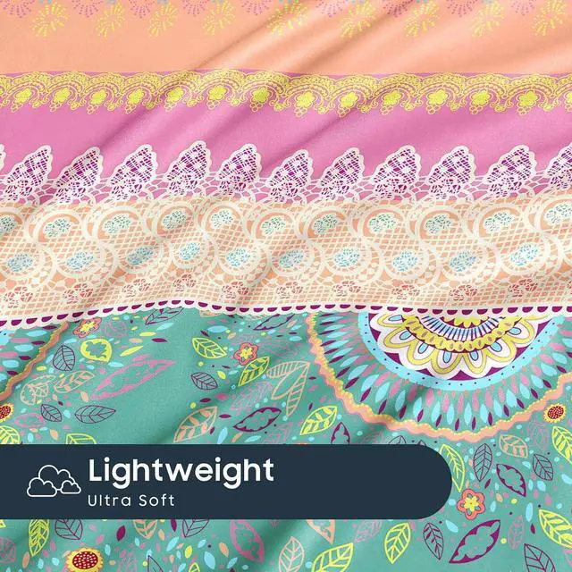 Alt view image 5 of 5 - Boho Pillow Cases, Bohemian Chic Colorful Hippie Medallion Pattern, Set of 2 Soft Pillowcases Pillow Shams Covers, Coral Green, Standard Size 20x26 Inches