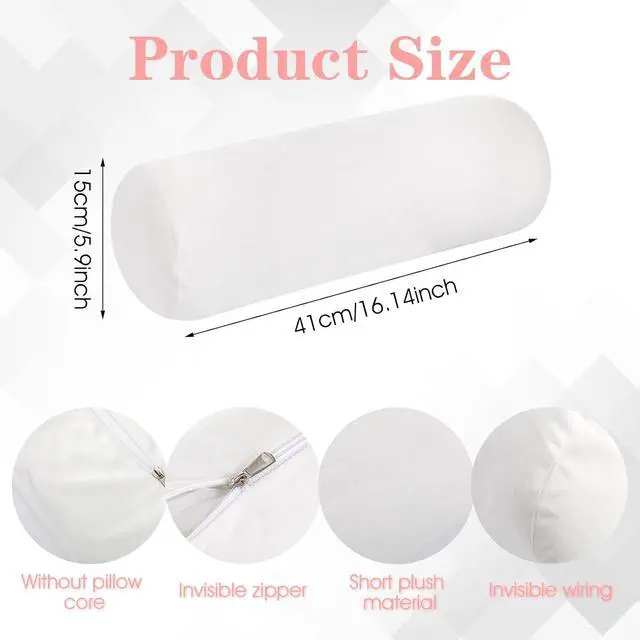 Alt view image 2 of 7 - 2 PCS Neck Roll Pillow Cover with Zipper, Round Neck Pillow Soft Bolster Pillows Covers White Breathable Cylinder Pillowcases for Cylindrical Cushion (16 X 6 Inch)