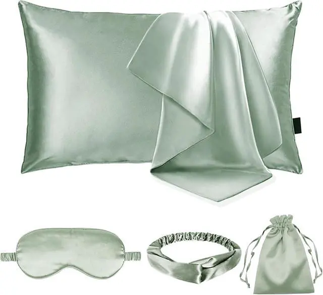 Main image of 4Pcs Satin Pillowcase Soft Silky Pillowcases for Sleeping with Envelope Closure Similar to Silk Pillow Cases Gifts Women Men