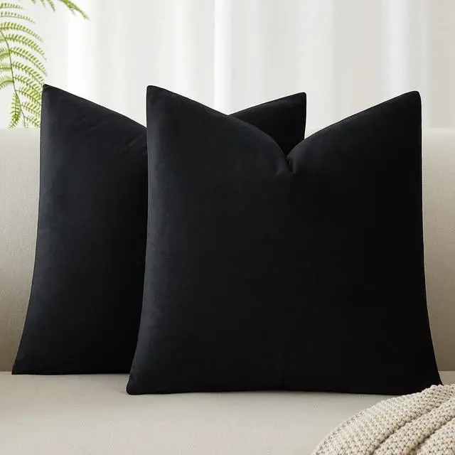 Main image of Throw Pillow Covers Set of 2 for Couch Bed Velvet Cushion Cover 14x14,Black