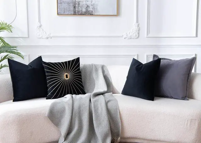 Alt view image 4 of 6 - Throw Pillow Covers Set of 2 for Couch Bed Velvet Cushion Cover 14x14,Black