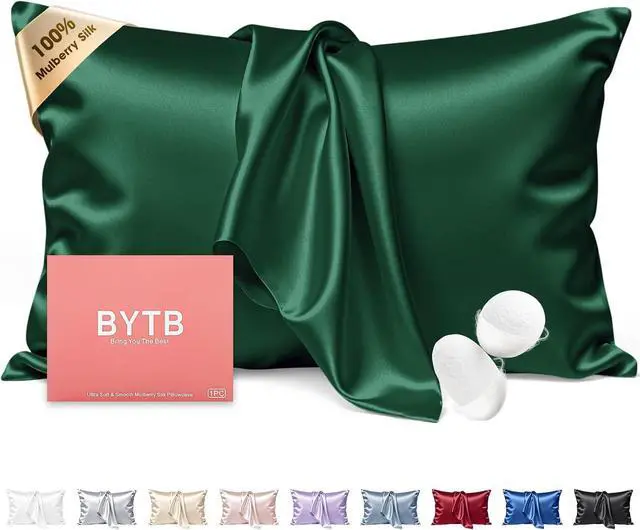 Main image of Silk Pillow Cases Queen Size 100% Mulberry Silk Pillowcase for Hair and Skin 22 Momme Both Side Grade 6A Silk Cooling Soft Breathable 20 x 30 Inches with Hidden Zipper 1PC, Green