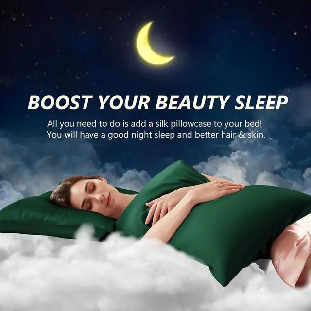 Alt view image 3 of 7 - Silk Pillow Cases Queen Size 100% Mulberry Silk Pillowcase for Hair and Skin 22 Momme Both Side Grade 6A Silk Cooling Soft Breathable 20 x 30 Inches with Hidden Zipper 1PC, Green