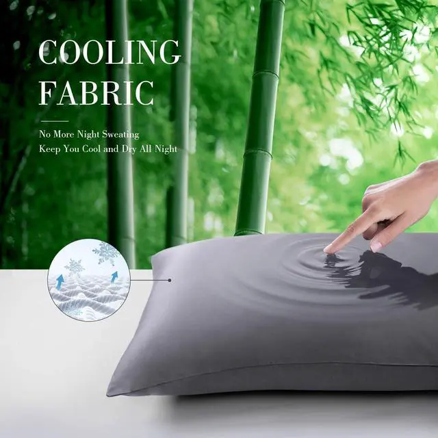 Alt view image 3 of 6 - WishSmile Standard Pillow Cases Cooling Pillowcases Set of 2 Breathable Cool Silky Soft Rayon Derived from Bamboo Fabric,Hair and Skin Friendly,Dark Grey,20x26IN