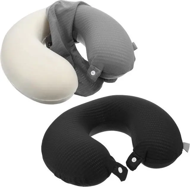 Main image of 2 Pcs Neck Pillow Covers with Zipper, Cooling U Shaped Travel Pillow Case Cover, Replacement Neck Pillows Case, Soft and Smooh Washable oft Airplane Pillows Covers, Black Grey(No Filler)