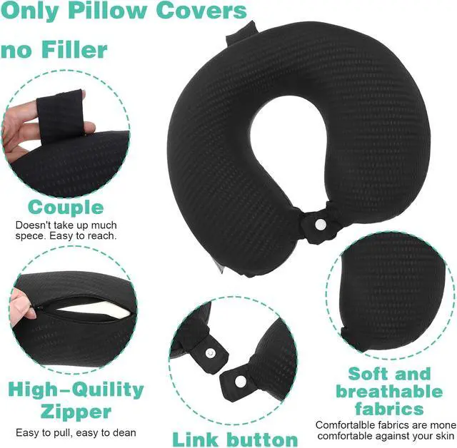 Alt view image 3 of 7 - 2 Pcs Neck Pillow Covers with Zipper, Cooling U Shaped Travel Pillow Case Cover, Replacement Neck Pillows Case, Soft and Smooh Washable oft Airplane Pillows Covers, Black Grey(No Filler)