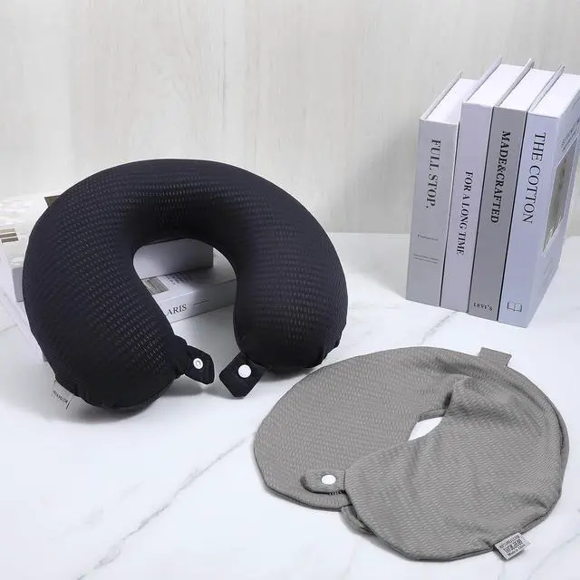Alt view image 7 of 7 - 2 Pcs Neck Pillow Covers with Zipper, Cooling U Shaped Travel Pillow Case Cover, Replacement Neck Pillows Case, Soft and Smooh Washable oft Airplane Pillows Covers, Black Grey(No Filler)