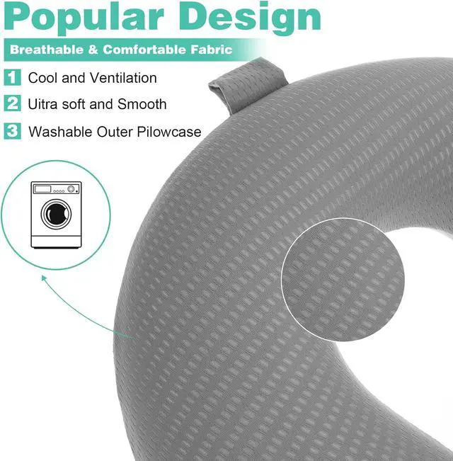 Alt view image 2 of 7 - 2 Pcs Neck Pillow Covers with Zipper, Cooling U Shaped Travel Pillow Case Cover, Replacement Neck Pillows Case, Soft and Smooh Washable oft Airplane Pillows Covers, Black Grey(No Filler)