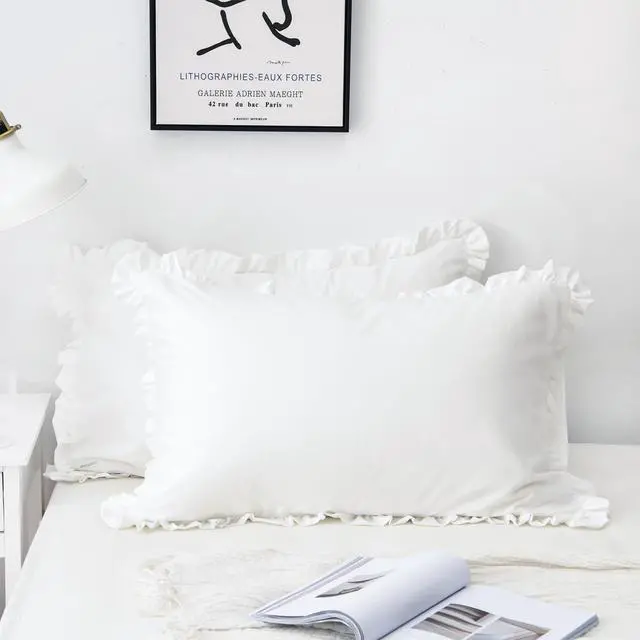 Alt view image 3 of 7 - White Pillow Shams Standard Size Set of 2 (20 x 26), Ruffle Pillow Case Covers-100% Brushed Microfiber Super Cozy and Soft, Wrinkle-Free, Fade-Resistant Stain-Resistant Envelope Closure