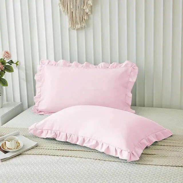 Main image of Microfiber Ruffle Pillow Shams Queen Size Set of 2, 20X30 - Solid Ruffled Fringe Design Pillow Cases Soft & Breathable - Unique Collection Decorative Pillow Covers 20X30 - Baby Pink