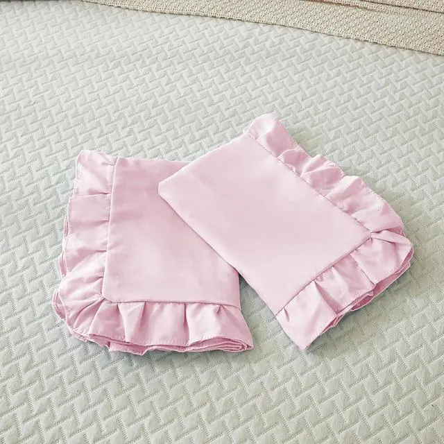 Alt view image 2 of 7 - Microfiber Ruffle Pillow Shams Queen Size Set of 2, 20X30 - Solid Ruffled Fringe Design Pillow Cases Soft & Breathable - Unique Collection Decorative Pillow Covers 20X30 - Baby Pink