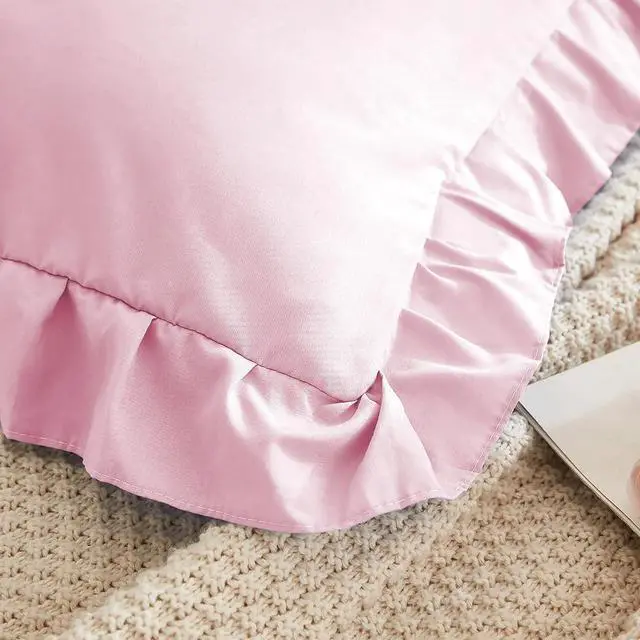 Alt view image 3 of 7 - Microfiber Ruffle Pillow Shams Queen Size Set of 2, 20X30 - Solid Ruffled Fringe Design Pillow Cases Soft & Breathable - Unique Collection Decorative Pillow Covers 20X30 - Baby Pink