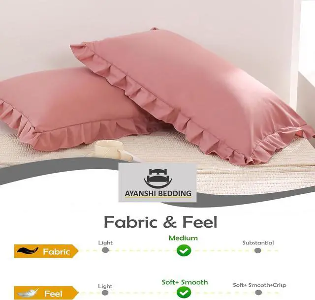 Alt view image 5 of 7 - Microfiber Ruffle Pillow Shams Queen Size Set of 2, 20X30 - Solid Ruffled Fringe Design Pillow Cases Soft & Breathable - Unique Collection Decorative Pillow Covers 20X30 - Baby Pink