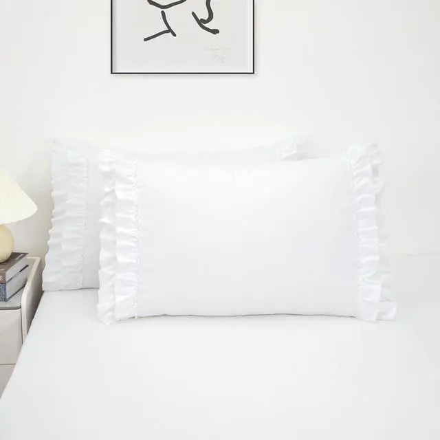 Alt view image 2 of 7 - White Ruffle Pillow Case Standard Size Set of 2, 20"x26", Microfiber