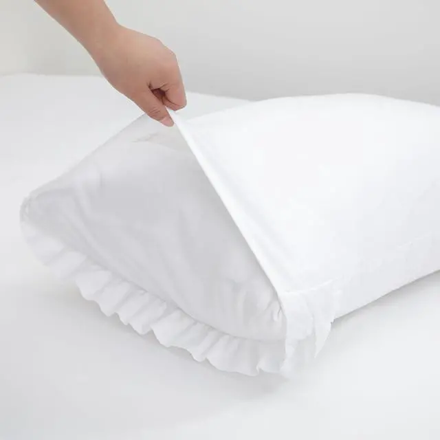 Alt view image 4 of 7 - White Ruffle Pillow Case Standard Size Set of 2, 20"x26", Microfiber