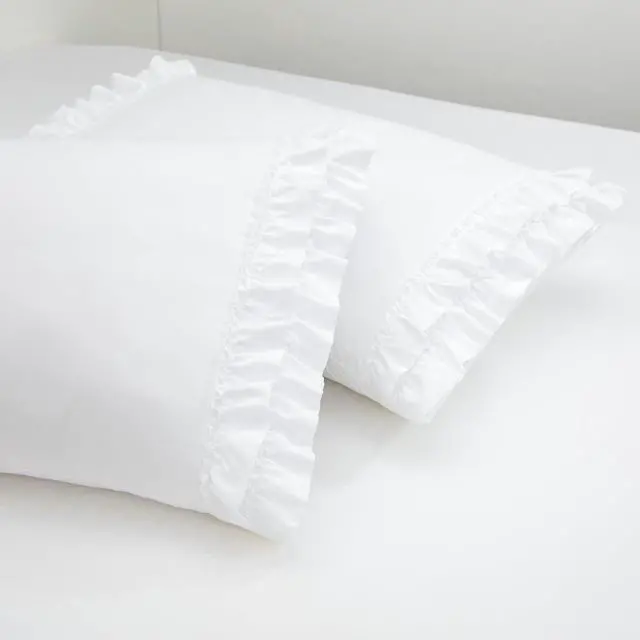 Alt view image 5 of 7 - White Ruffle Pillow Case Standard Size Set of 2, 20"x26", Microfiber