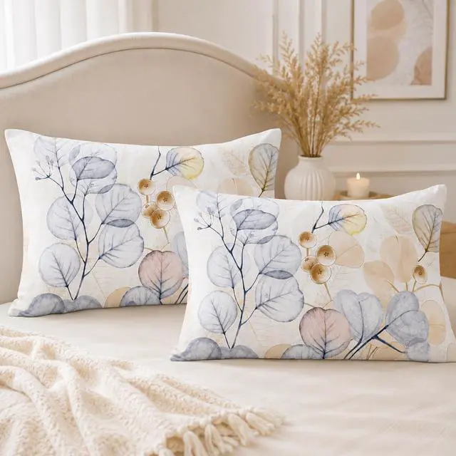 Alt view image 3 of 7 - Queen Pillow Cases Set of 2, Floral Brushed Microfiber, 20 x 30